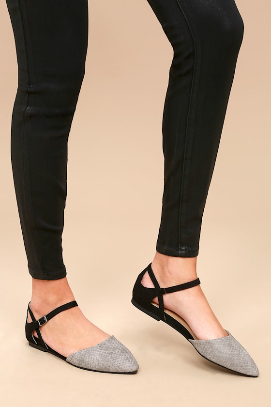 Helena Grey and Black Snake Suede Flats 5