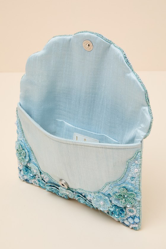 Marlea Light Blue Sequin Floral Crossbody Clutch - thumbnail 6