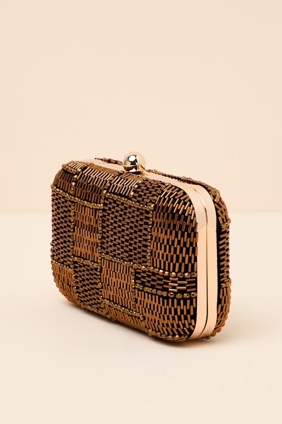 Cameli Brown Beaded Crossbody Clutch - thumbnail 4
