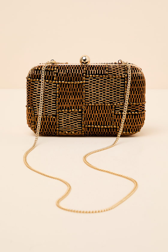 Cameli Brown Beaded Crossbody Clutch - thumbnail 6