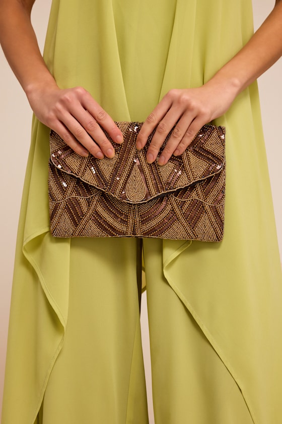Josephine Bronze and Brown Beaded Crossbody Clutch