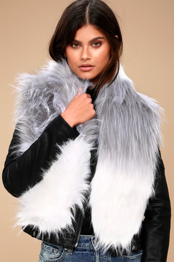 Shae White and Grey Faux Fur Scarf