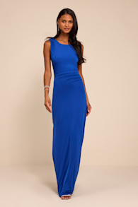 Significant Allure Blue Slinky Knit Ruched Maxi Dress 1
