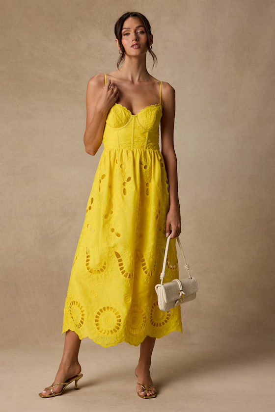 casual yellow dresses Buy Gardenwed Floral Chiffon for Women Flowy Homecoming Cocktail Dress Beach Sun Dress Little Flower M at makes the suit look beautiful Jenora Yellow Embroidered Bustier Midi