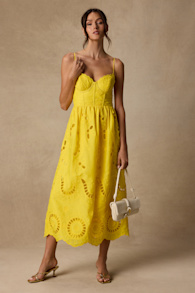 Jenora Yellow Embroidered Bustier Midi Dress 1