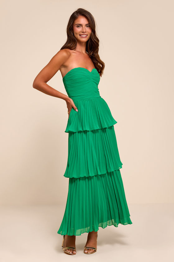 Seriously Sensational Green Strapless Tiered Midi Dress 1