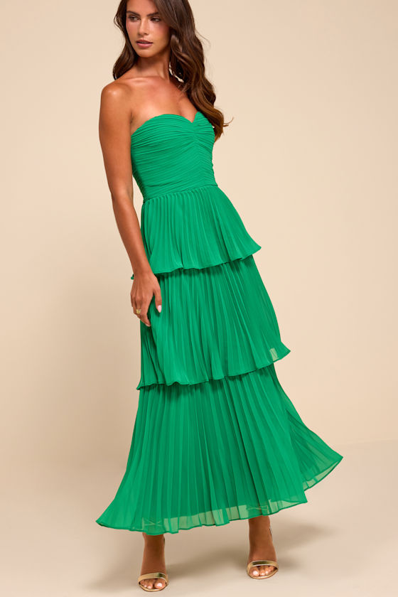 Seriously Sensational Green Strapless Tiered Midi Dress 4
