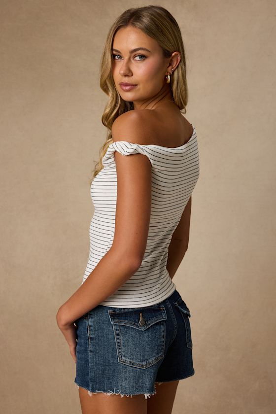 Shaylee Ivory Striped Twisted Strap Top 2