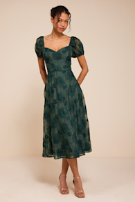 Sweetest Behavior Emerald Embroidered Puff Sleeve Midi Dress 1