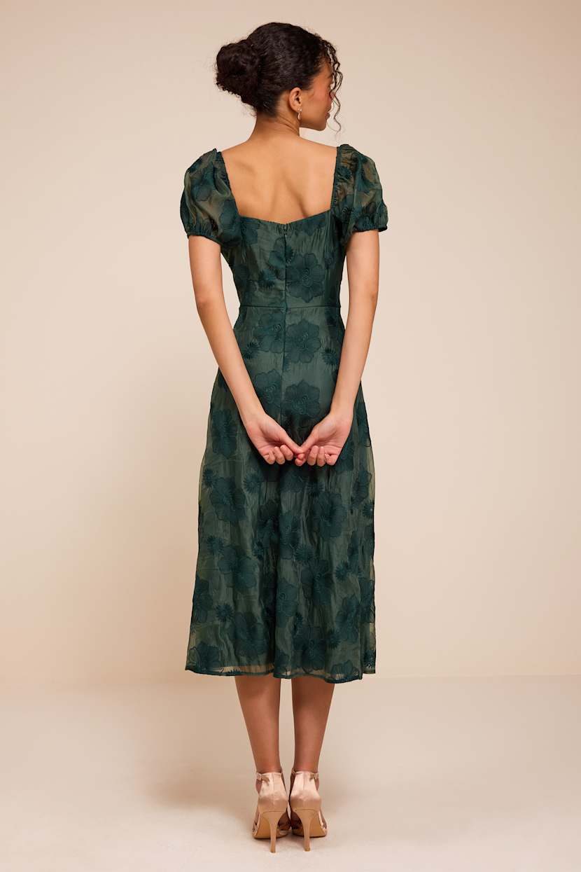 tina puff-sleeved embroidered midi dress Tina Puff-Sleeved Embroidered Midi Dress