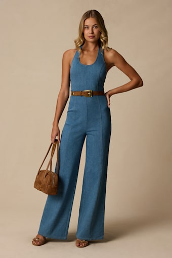 Bowie Medium Wash Denim Wide-Leg Jumpsuit 1