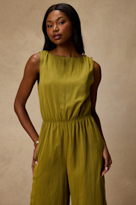 Nami Chartreuse Cotton Wide-Leg Jumpsuit 1