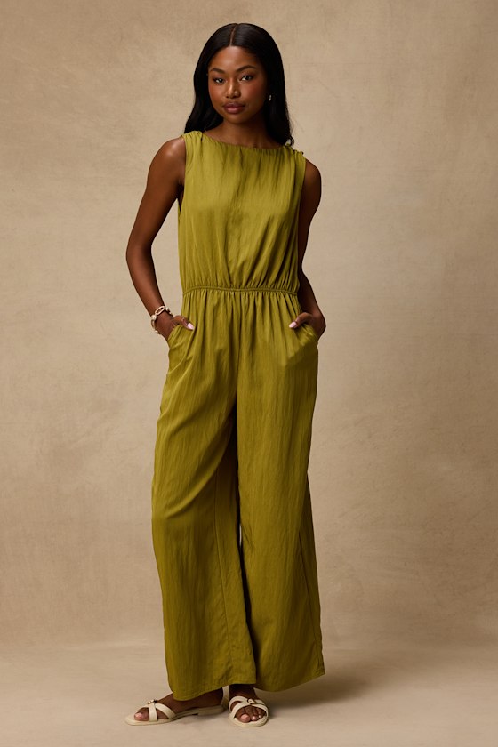Nami Chartreuse Cotton Wide-Leg Jumpsuit 2