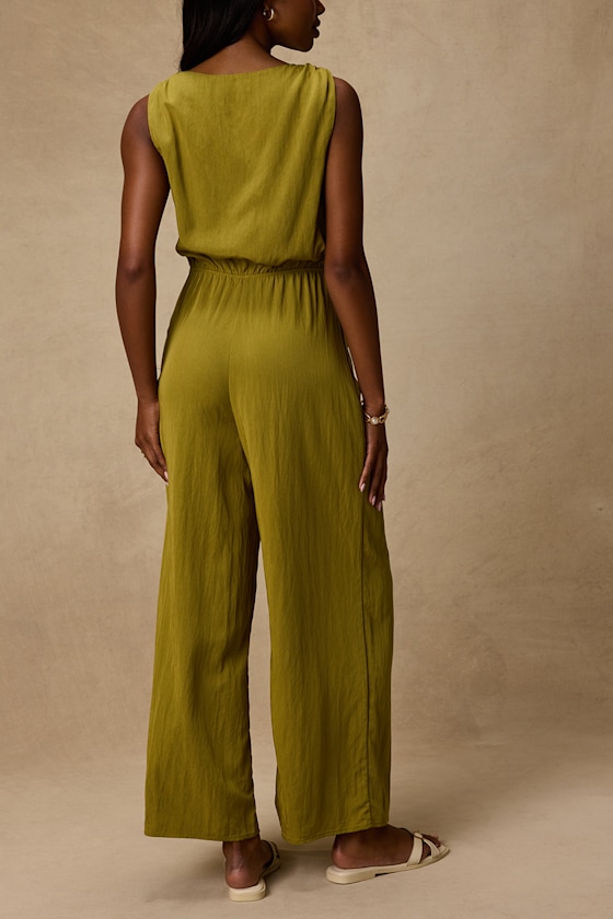 Nami Chartreuse Cotton Wide-Leg Jumpsuit - thumbnail 3