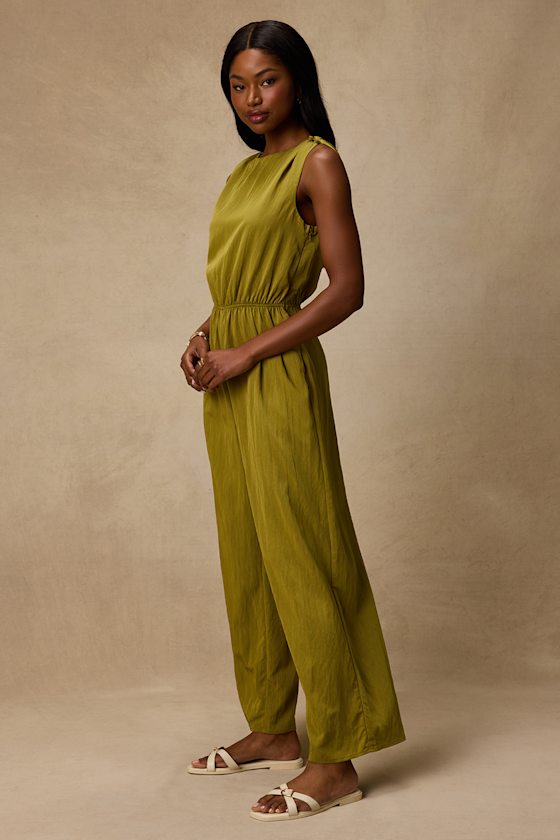 Nami Chartreuse Cotton Wide-Leg Jumpsuit - thumbnail 4
