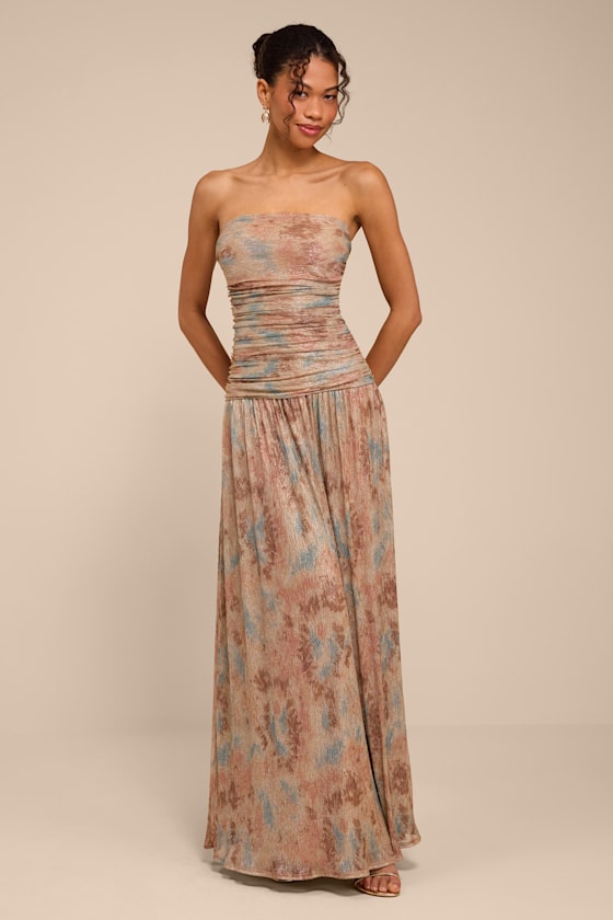 Elliot Light Brown Multi Abstract Lurex Maxi Dress