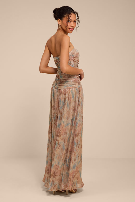 Elliot Light Brown Multi Abstract Lurex Maxi Dress - thumbnail 4