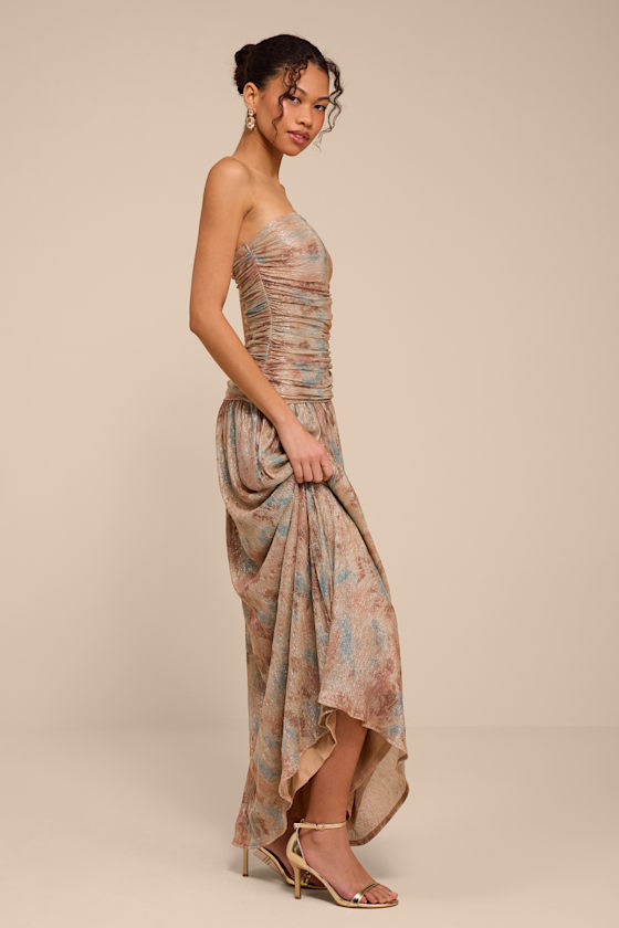 Elliot Light Brown Multi Abstract Lurex Maxi Dress - thumbnail 5