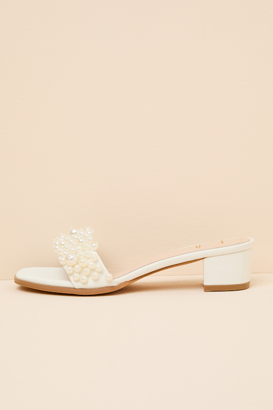 Adelaide Bone Pearl High Heel Slide Sandals