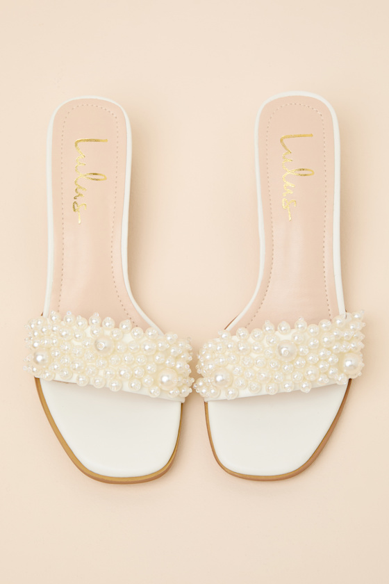 Adelaide Bone Pearl High Heel Slide Sandals 2