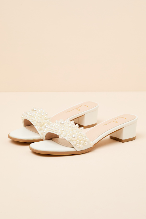 Adelaide Bone Pearl High Heel Slide Sandals - thumbnail 3