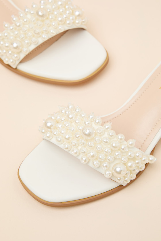 Adelaide Bone Pearl High Heel Slide Sandals 7