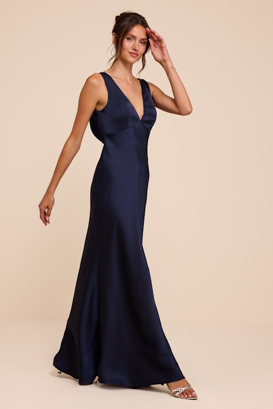 Hatley Navy Satin Cowl Back Maxi Dress - thumbnail 5