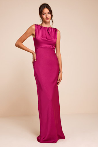Perla Magenta Satin Boat Neck Maxi Dress 1