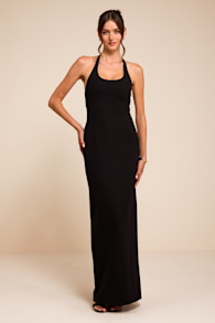 Tamisha Black Halter Ponte Knit Maxi Dress 1