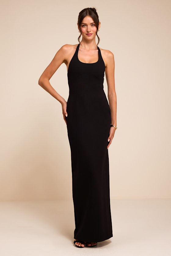 Tamisha Black Halter Ponte Knit Maxi Dress 1