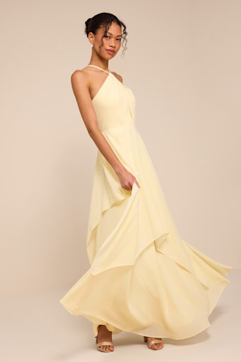 Aletta Pale Yellow Tiered Halter Maxi Dress 1