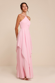 Aletta Light Pink Tiered Halter Maxi Dress 1