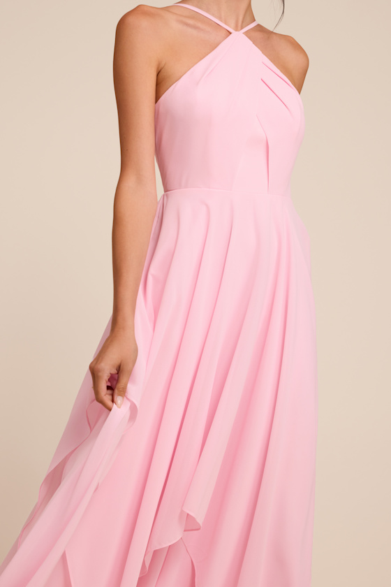Aletta Light Pink Tiered Halter Maxi Dress 2
