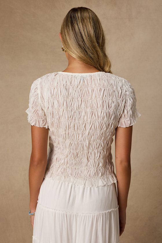 Chana Ivory Smocked Short Sleeve Top 2