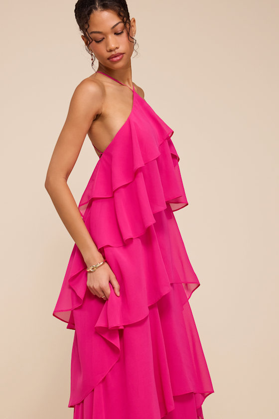 Aveley Hot Pink Tiered Shift Maxi Dress 2