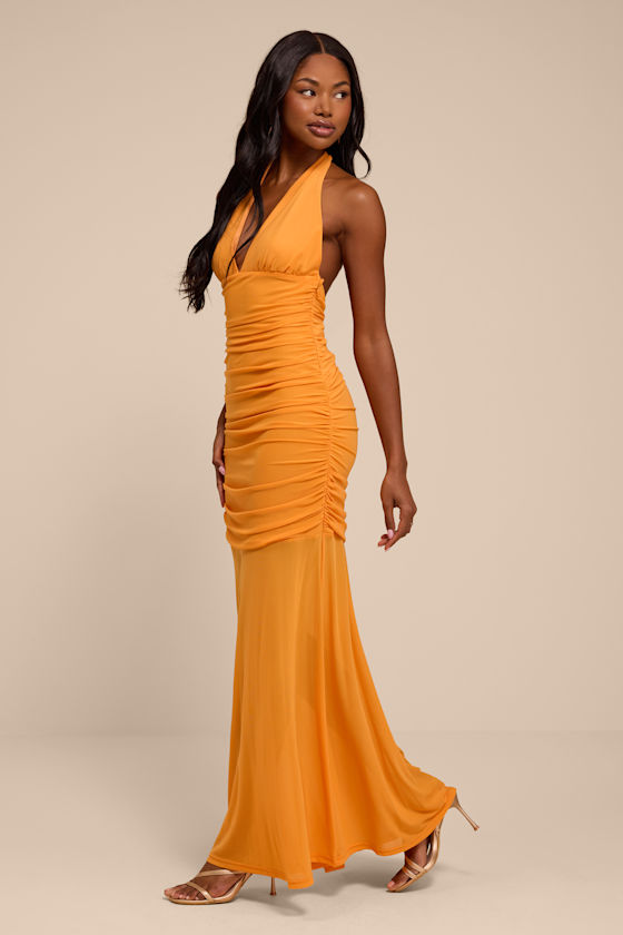 Orla Light Orange Mesh Mermaid Maxi Dress - thumbnail 4