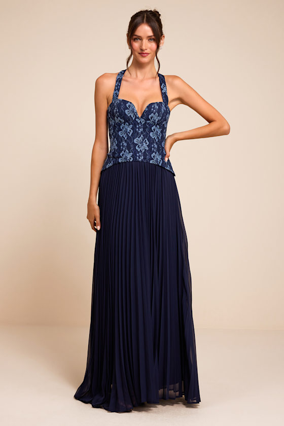 Dame Navy Lace Bustier Maxi Dress 1