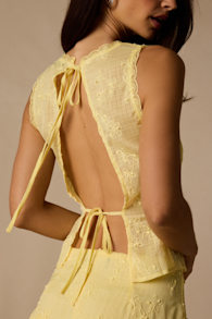 Dessie Light Yellow Embroidered Tie-Back Tank Top 4