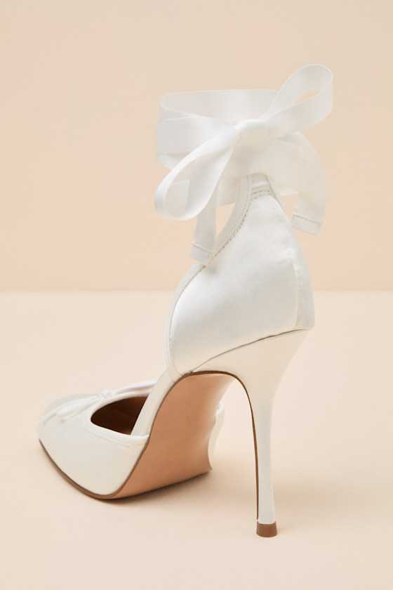 Larina Ivory Satin Lace-Up Pumps - thumbnail 5
