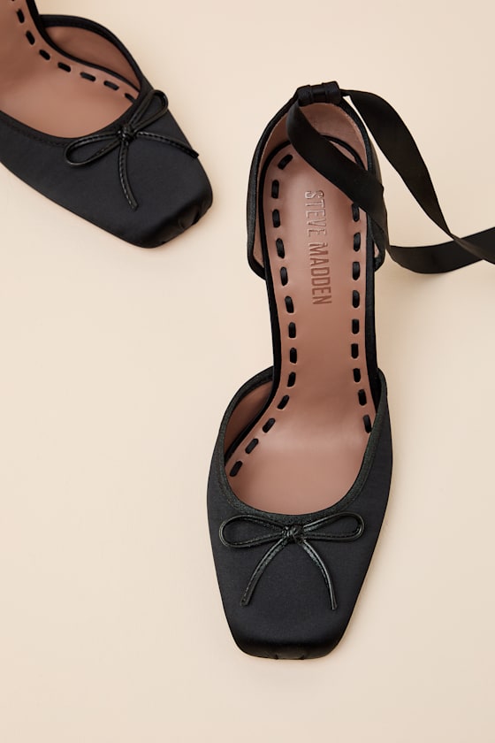 Larina Black Satin Lace-Up Pumps 2