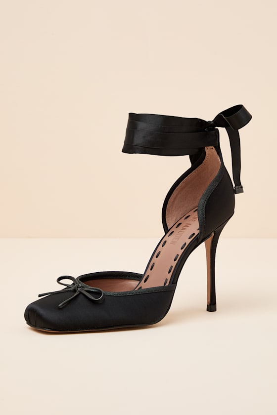 Larina Black Satin Lace-Up Pumps - thumbnail 3