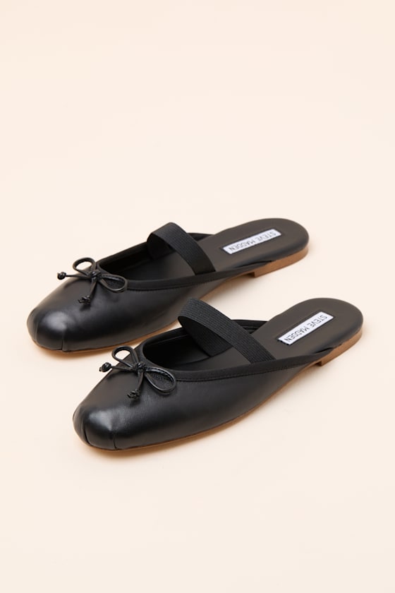 Cutesy Black Leather Ballet Flat Mules - thumbnail 3