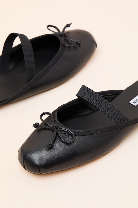 Cutesy Black Leather Ballet Flat Mules - thumbnail 4
