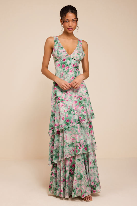 Image of Somerset Sage Multi Floral Tiered Maxi Dress