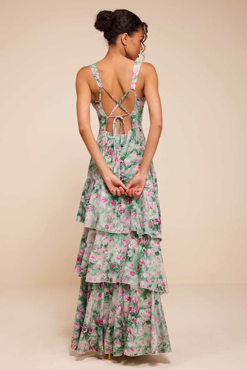 floral back ruffle maxi dress in sage reviews Nellie Ruffle Maxi Dress - Sage