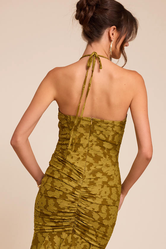 Dimona Olive Floral Burnout Ruched Maxi Dress - thumbnail 5