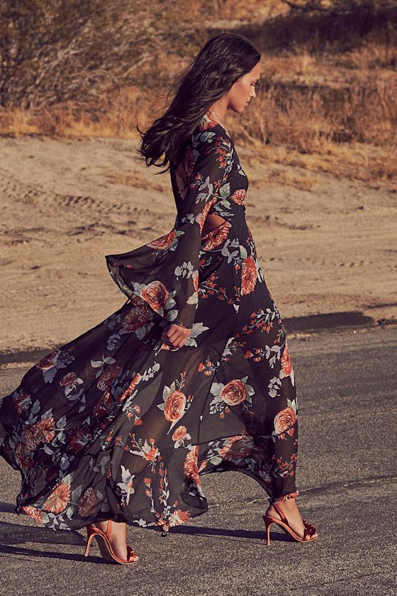 Petals on the Breeze Black Floral Print Maxi Dress 6