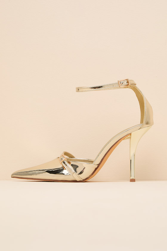 Kellen Gold Patent Ankle Strap Pointed-Toe Pumps 1