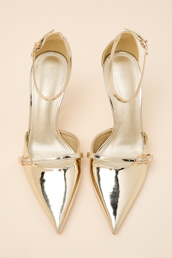 Kellen Gold Patent Ankle Strap Pointed-Toe Pumps 2