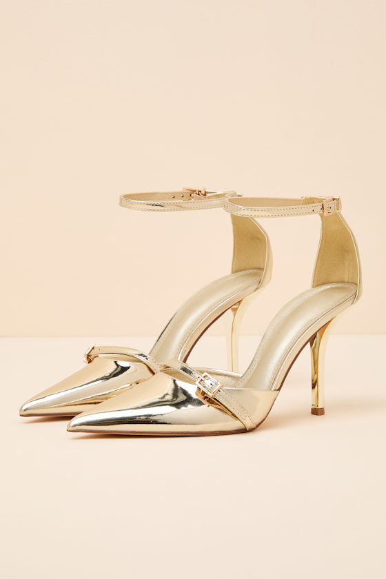Kellen Gold Patent Ankle Strap Pointed-Toe Pumps - thumbnail 3